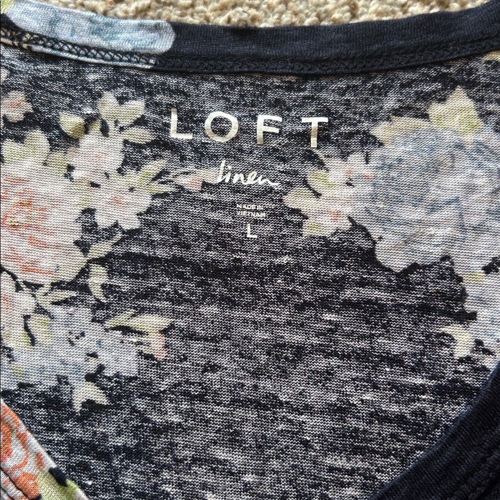 Womens LOFT Floral Linen Tee Size L - Picture 2 of 2